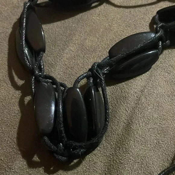 Vintage boho beaded macrame black belt - Picture 5 of 5